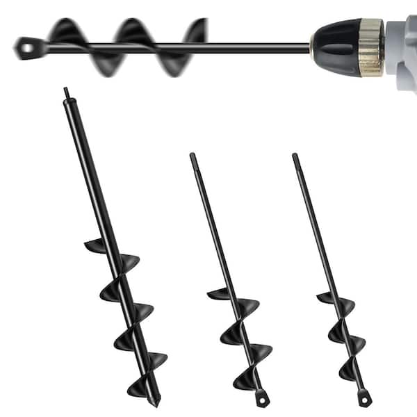 Long Reach High-Carbon Steel Garden Earth Auger Drill Bit Set for Planting, 3/8 in. Hex Drive (3-Piece)