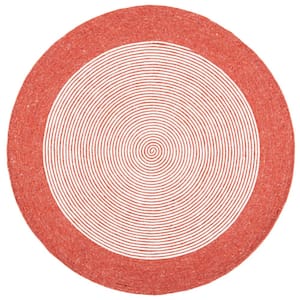 Braided Red/Ivory 4 ft. x 4 ft. Round Striped Area Rug