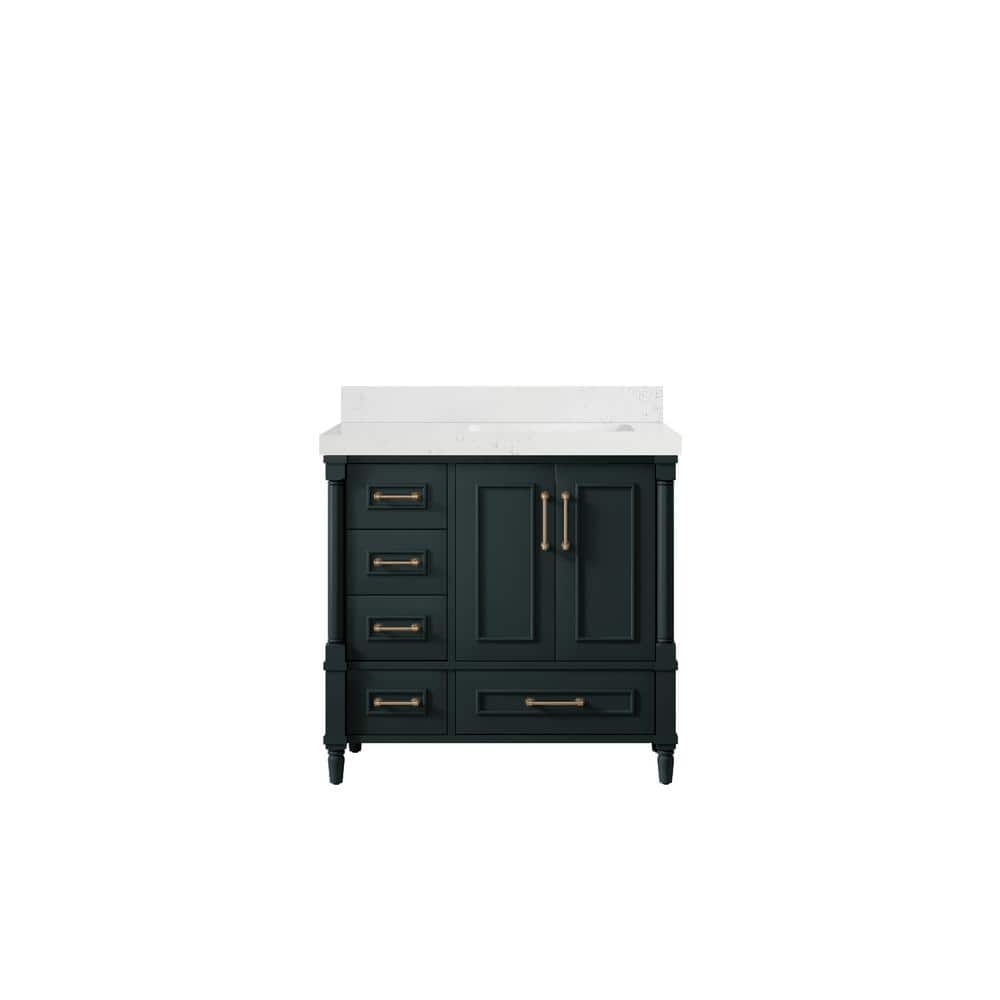Hudson 36 in. W x 22 in. D x 36 in. H Right Offset Sink Bath Vanity in Dark Green with 2 in Empira Quartz Top price history on PriceWatchPro