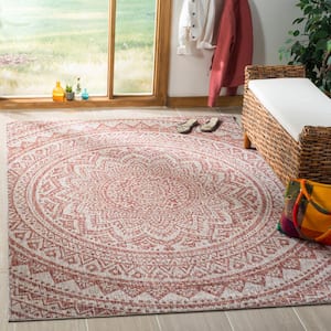 Courtyard Light Beige/Terracotta 7 ft. x 7 ft. Square Geometric Indoor/Outdoor Patio  Area Rug