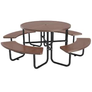 83.46 in. Coffee Round Industrial Strength Steel Picnic Table Seats 8-People with Umbrella Hole
