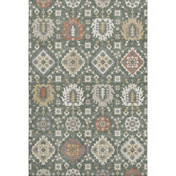 Mayfield Premium Machine Washable Abstract AMF2200 Green 10 ft. x 14 ft. Area Rug