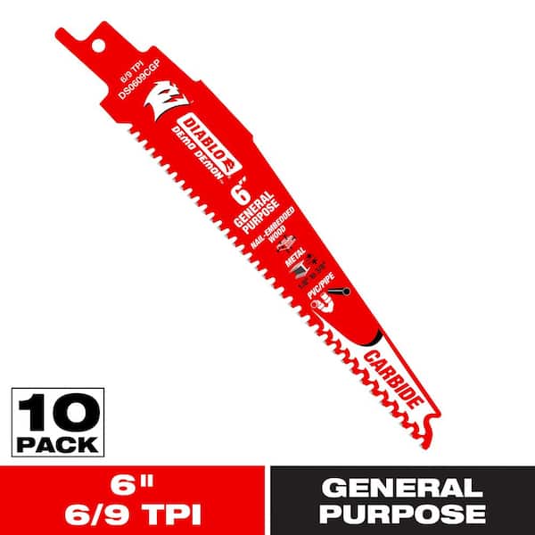 DIABLO 6 in. 6/9 TPI Demo Demon Carbide Teeth Reciprocating Saw Blades for General Purpose Cuts (10-Pack)