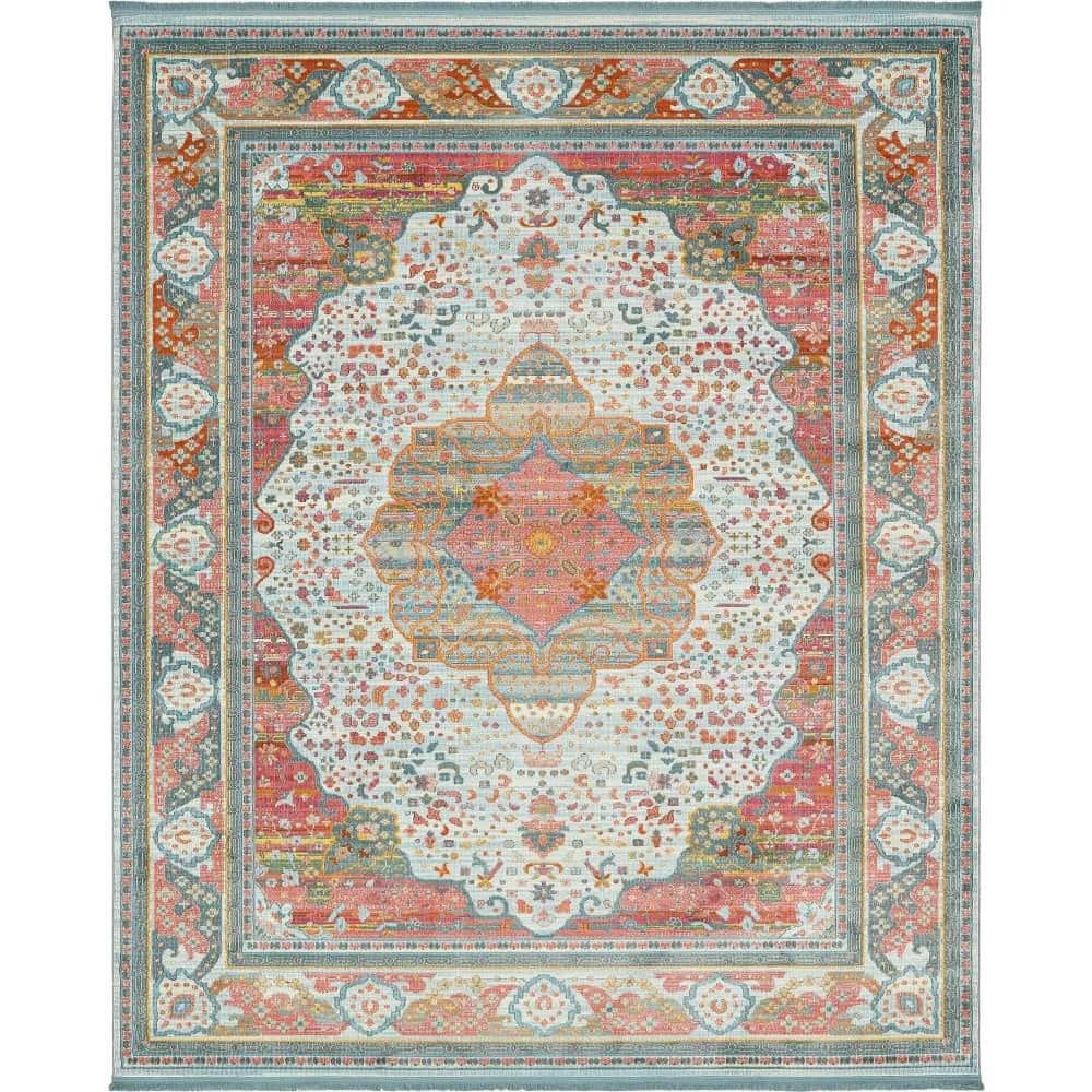 Light Blue Synthetic Washable Reversible Rectangular Area Rug