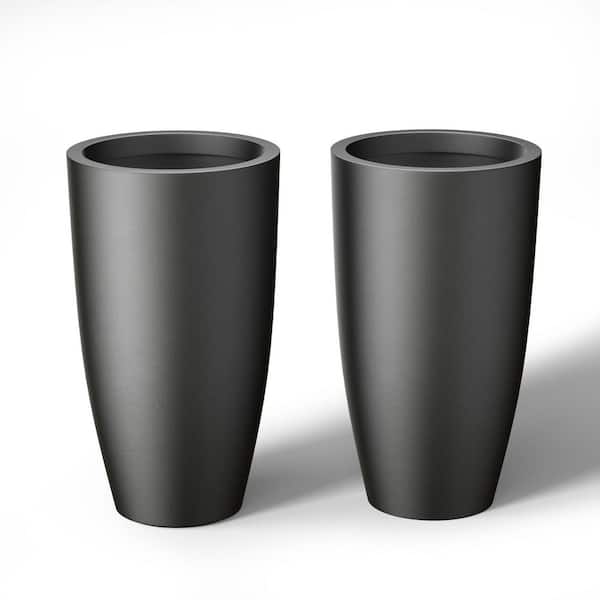 13.5 in. Large Charcoal Black Concrete Round Planter / Pot with Drainage Holes (Set of 2)