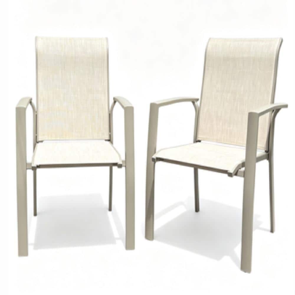 25.2 in. W x 36 in. H Garden Patio 2-Pack Weatherproof Metal Dining Chairs, Cream Frame for Garden & Poolside price history on PriceWatchPro
