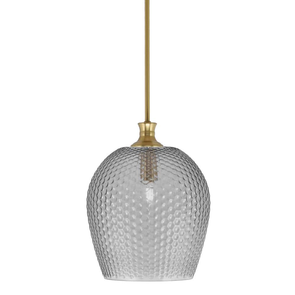 Tyler 60-Watt 1-Light New Age Brass Stem Mini Pendant Light with Smoke Text