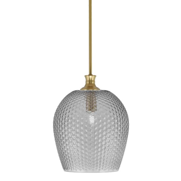 Unbranded Tyler 60-Watt 1-Light New Age Brass Stem Mini Pendant Light with Smoke Textured Glass Shade
