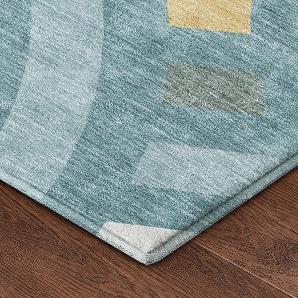 Mayfield Premium Machine Washable Abstract AMF2467 Teal 8 ft. x 10 ft. Area Rug