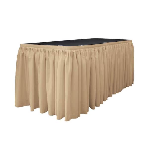 14 ft. x 29 in. Long Khaki Polyester Poplin Table Skirt with 10 L-Clips