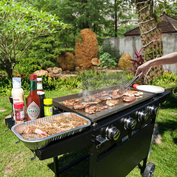 KingChii 4-Burner Propane Gas Grill 32 in. Flat Top Griddle in