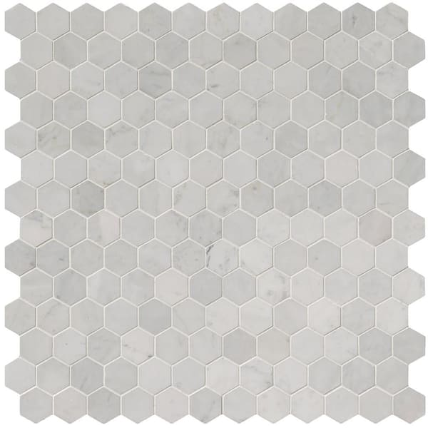 MSI Carrara White Hexagon 12 in. x 12 in. x 10 mm Polished Marble Mesh-Mounted Mosaic Floor and Wall Tile (10 sq. ft. /case)