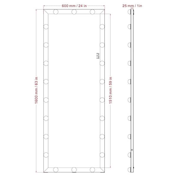 aisword 24 in. x 63 in. Modern Rectangle Framed Full Length Floor Standing Mirror with 3 Color Lights LED Bulbs in Silver