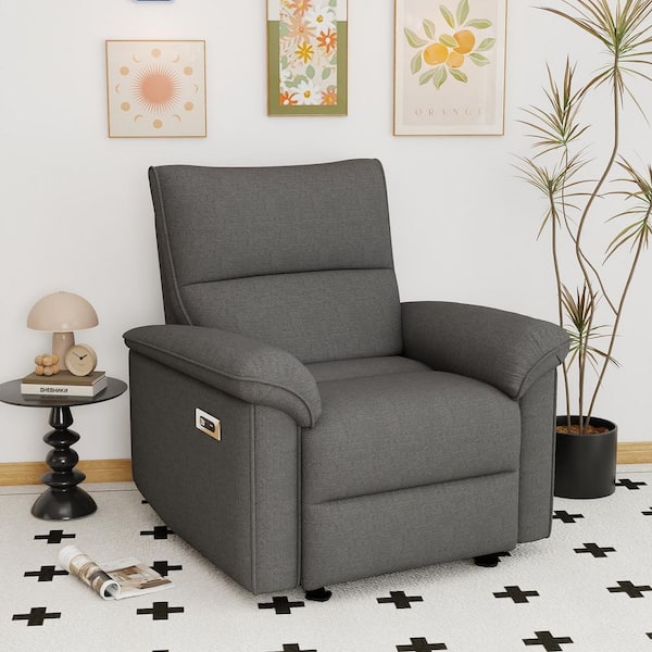 Darlene Modern Dark Gray Breathable Fabric Power Wall Hugger Recliner Chair with Charging Ports