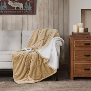 Heated Plush to Berber Tan Polyester Electric Throw Blanket