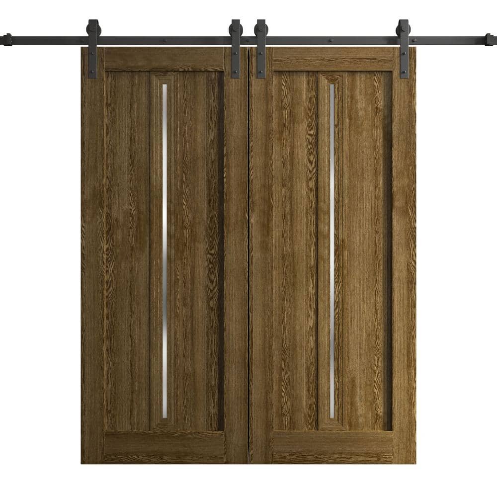 Assemble Required 84 in. x 80 in. Frosted Glass Marble Oak Solid Wood Double Barn Door Slab With Hardware price history on PriceWatchPro
