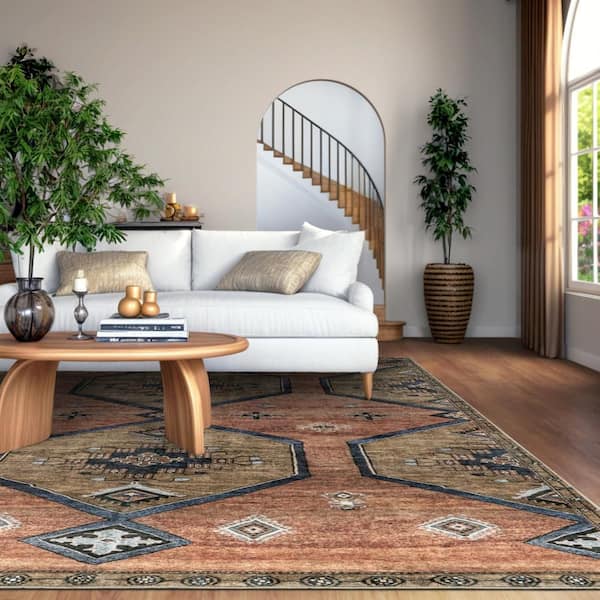 nuLOOM Katana Collage Washable Rust 9 ft. x 12 ft. Indoor Area Rug