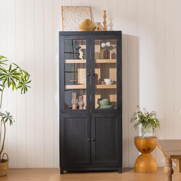 Harper & Bright Designs Black 74.5 in. H Storage Display Cabinet
