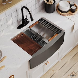 Stainless Steel Sink 36 in. 16-Gauge Single Bowl Farmhouse Apron Workstation Kitchen Sink in Brushed with Accessories