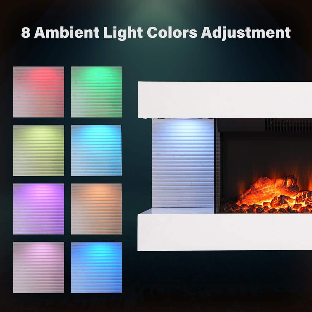 32" White Metal Wall Mounted Electric Fireplace with Remote Control