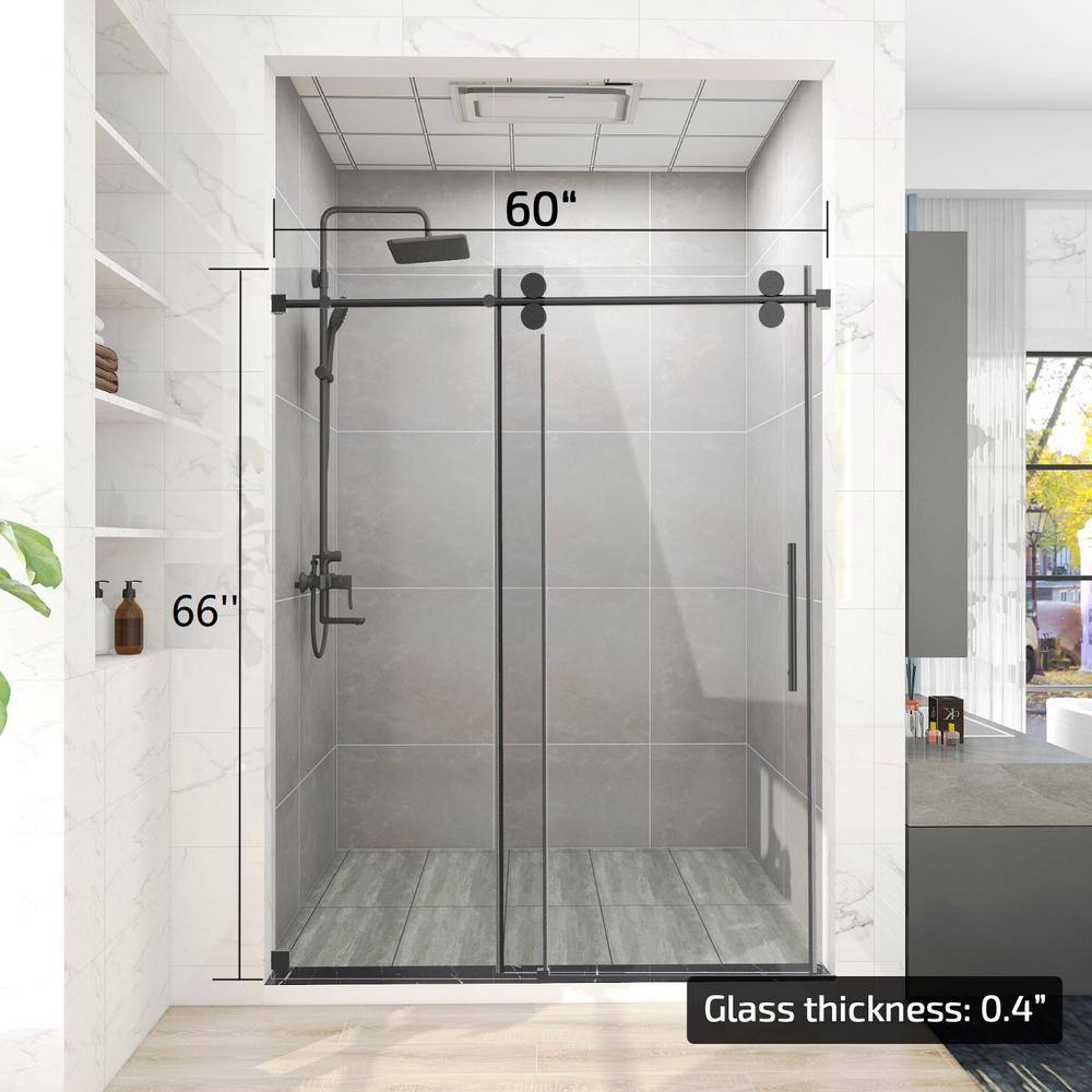 60'' Matte Black Frameless Sliding Shower Enclosure