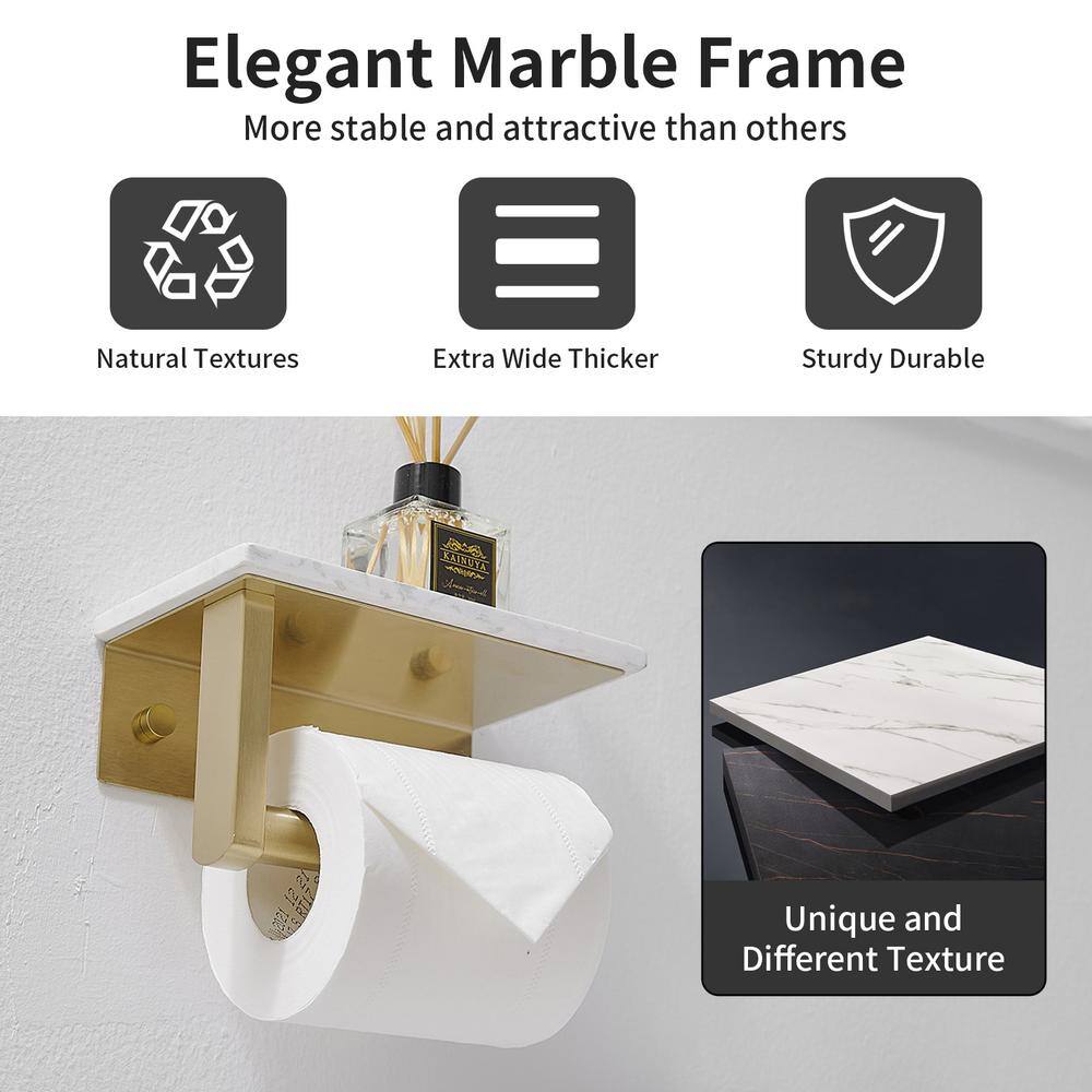 Brushed Gold Wall Mounted Toilet Paper Holder with Marble Shelf