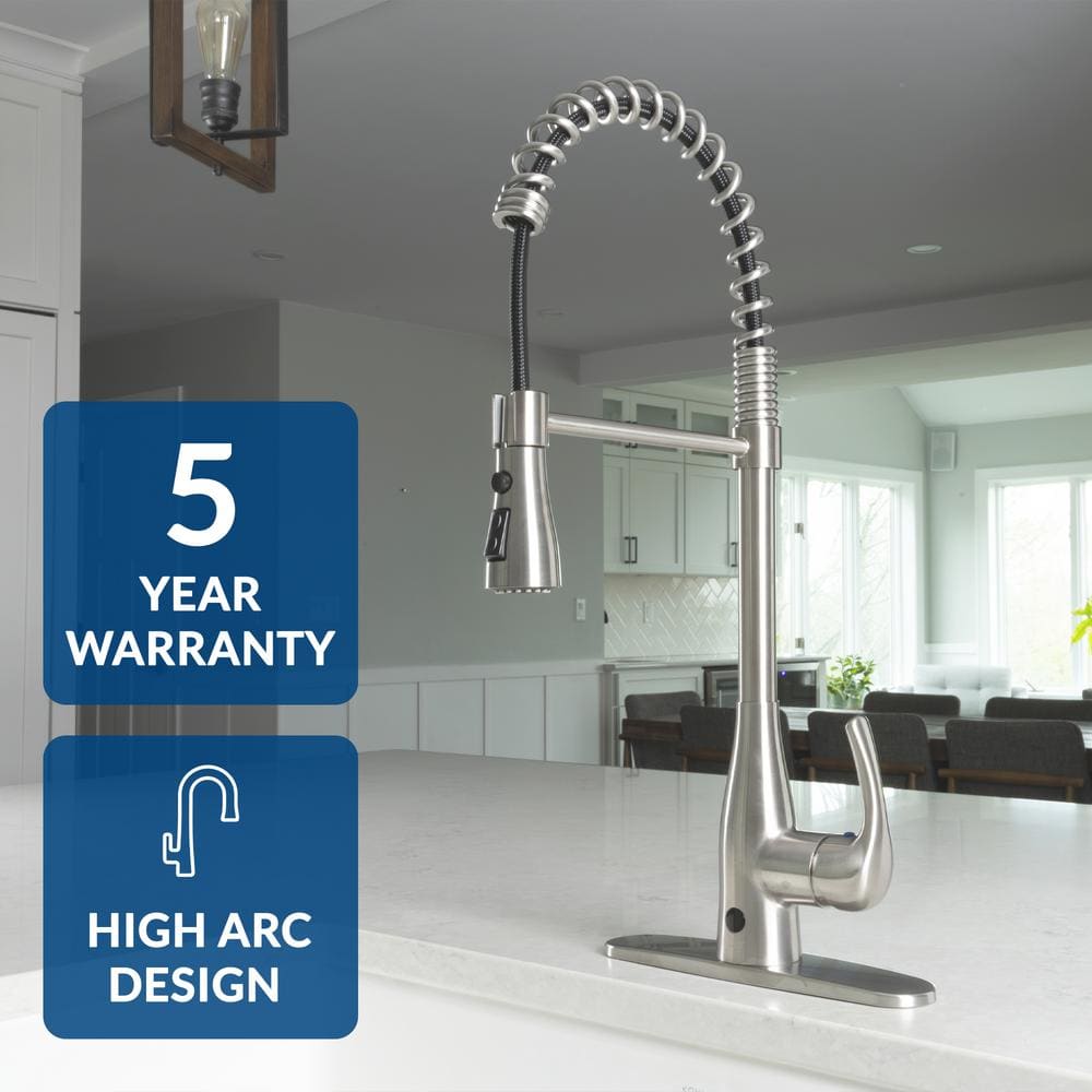Brushed Nickel Touchless Spring Neck Pull Down Kitchen Faucet