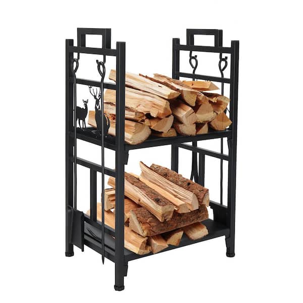 Winado Log Storage Double Layer 30 in. Heavy-Duty Firewood Rack with Tools
