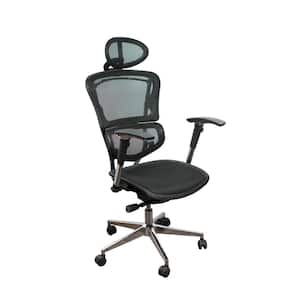 Ergonomic Black Adjustable Executive Office Swivel Chair with High Back, Headrest, Seat Slider, Mesh and Aluminum Base