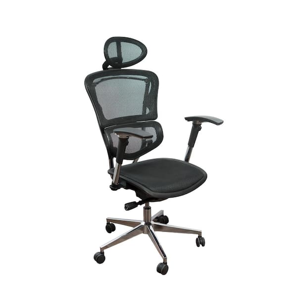 ErgoMax Ergonomic Black Adjustable Executive Office Swivel Chair with High Back, Headrest, Seat Slider, Mesh and Aluminum Base