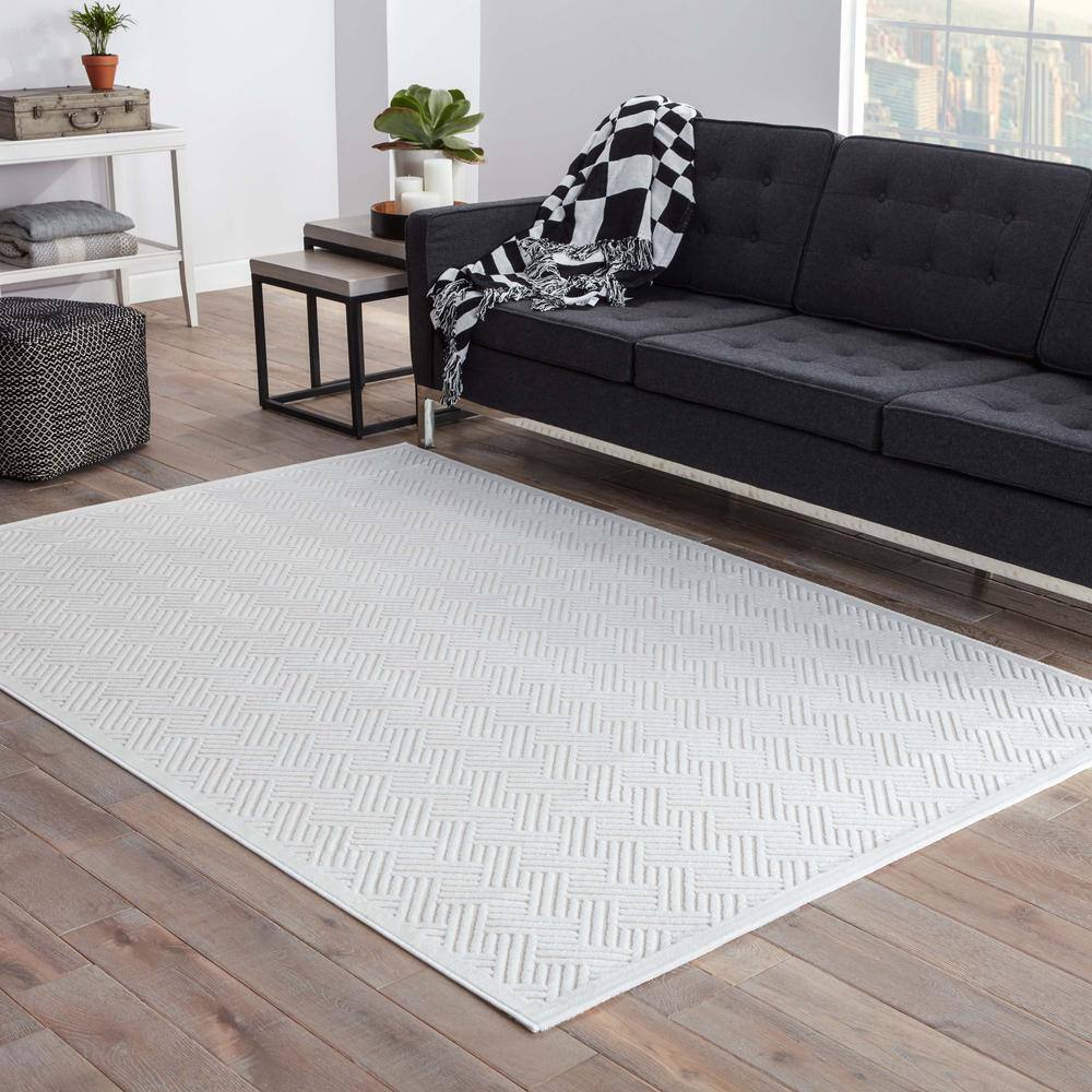 Ivory Elegance Tufted Rectangular Area Rug in Viscose and Chenille Blend
