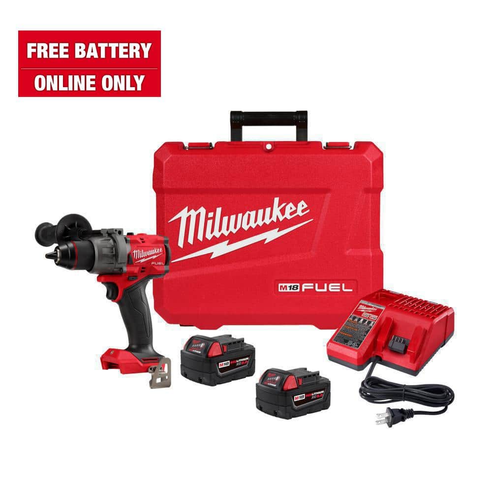 Milwaukee M18 FUEL 18V Lithium-Ion Brushless Cordless 1/2 in. Drill/Driver Kit W/(2) 5.0Ah Batteries, Charger, and Hard Case 2903-22 - The Home Depot