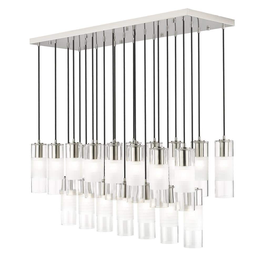 Alton 54 in. 23-Light Brushed Nickel Linear Chandelier with Clear Plus Fros