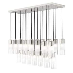 Alton 54 in. 23-Light Brushed Nickel Linear Chandelier with Clear Plus Frosted Glass Shades