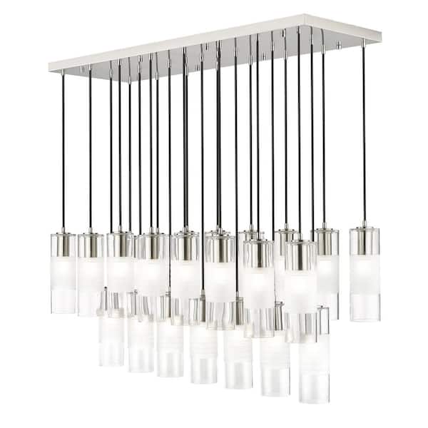 Unbranded Alton 54 in. 23-Light Brushed Nickel Linear Chandelier with Clear Plus Frosted Glass Shades