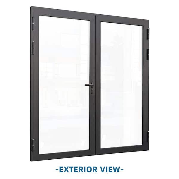ATVIO 72 in. x 80 in. Matte Black Right Hand/Outswing Aluminum