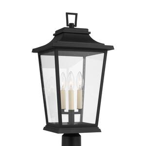 Warren 10.625 in. W 3-Light Textured Black Outdoor Lamp Post Light with Clear Glass
