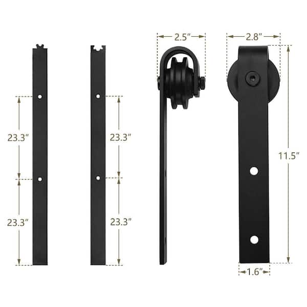 9 ft./108 in. Black Bent Strap Sliding Barn Door Track and Hardware Kit for Single Door with Floor Guide 9 ft./108 in. Black Bent Strap Sliding Barn Door Track and Hardware Kit for Single Door with Floor Guide