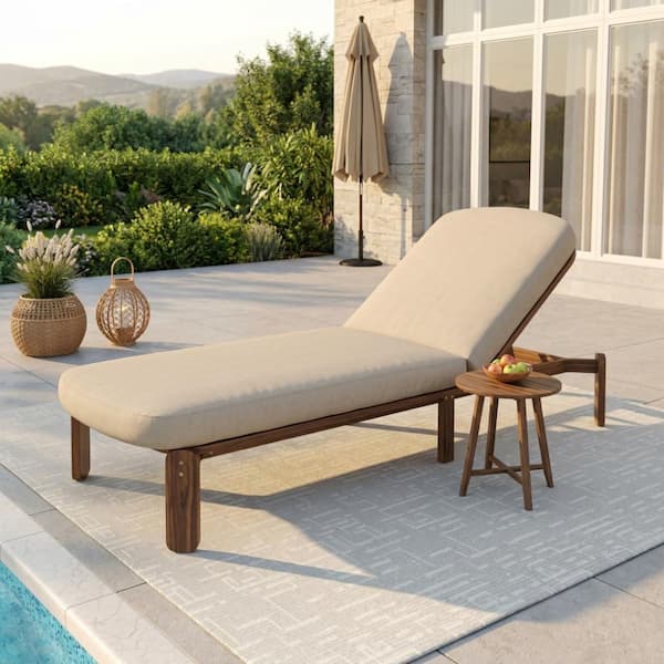 Ridstar Acacia Wood Outdoor Lounge Chair with Brown Cushions