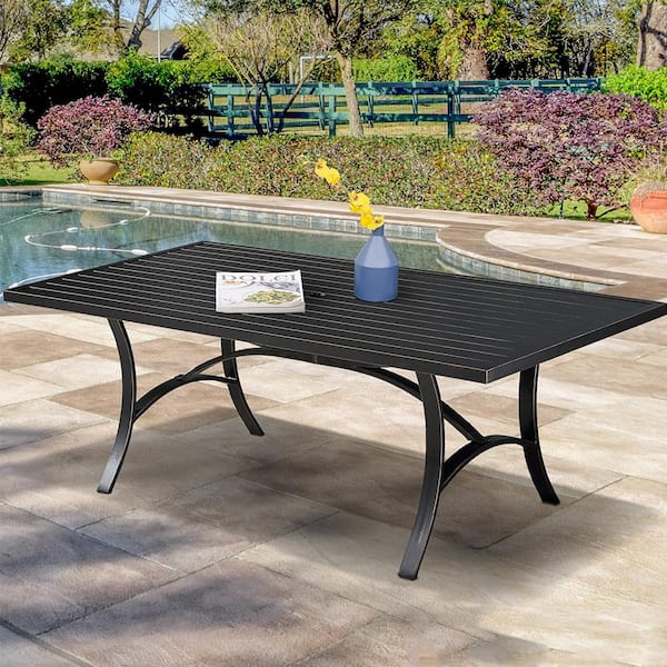 Black Rectangle All Aluminum Steel Frame 41.73 in. W x 81.89 in. D Outdoor Dining Table with 1.9 in. Umbrella Hole