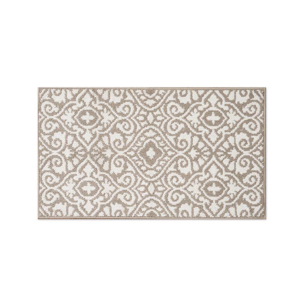 Laura Ashley Washable Skid-Resistant Linen/Ivory 2 ft. x 4 ft. All