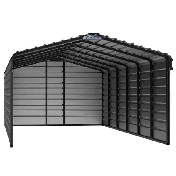 Arrow 12 ft. W x 29 ft. D x 7 ft. H Charcoal Galvanized Steel Carport with 3-sided Enclosure