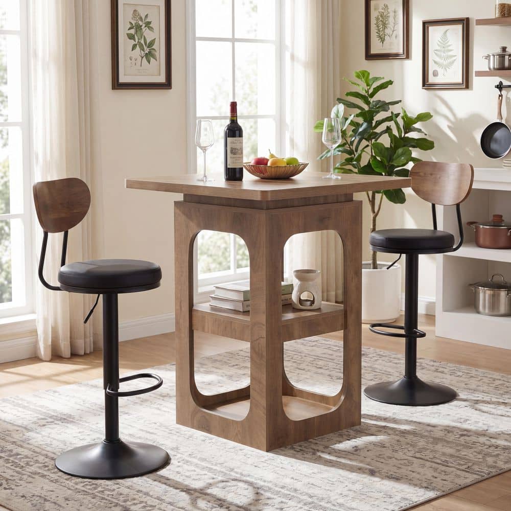 Kearsten 37.4 in. H Brown Square Bar Table with Storage Shelves, 3-Tier Wood Bar Height Table, Home Bar Table Seats 2 price history on PriceWatchPro