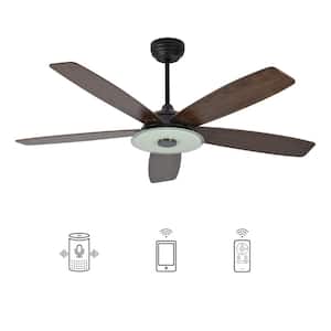 Hardley 56 in. Dimmable LED Indoor/Outdoor Black Smart Ceiling Fan with Light and Remote, Works with Alexa/Google Home