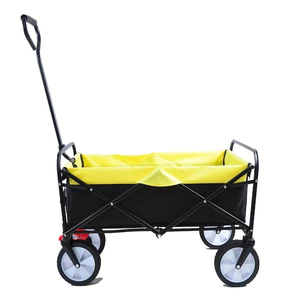 Zeus & Ruta 3.5 cu. ft. Black and Yellow Fabric Folding Wagon Garden Cart Shopping Beach Cart for Garden, Shopping