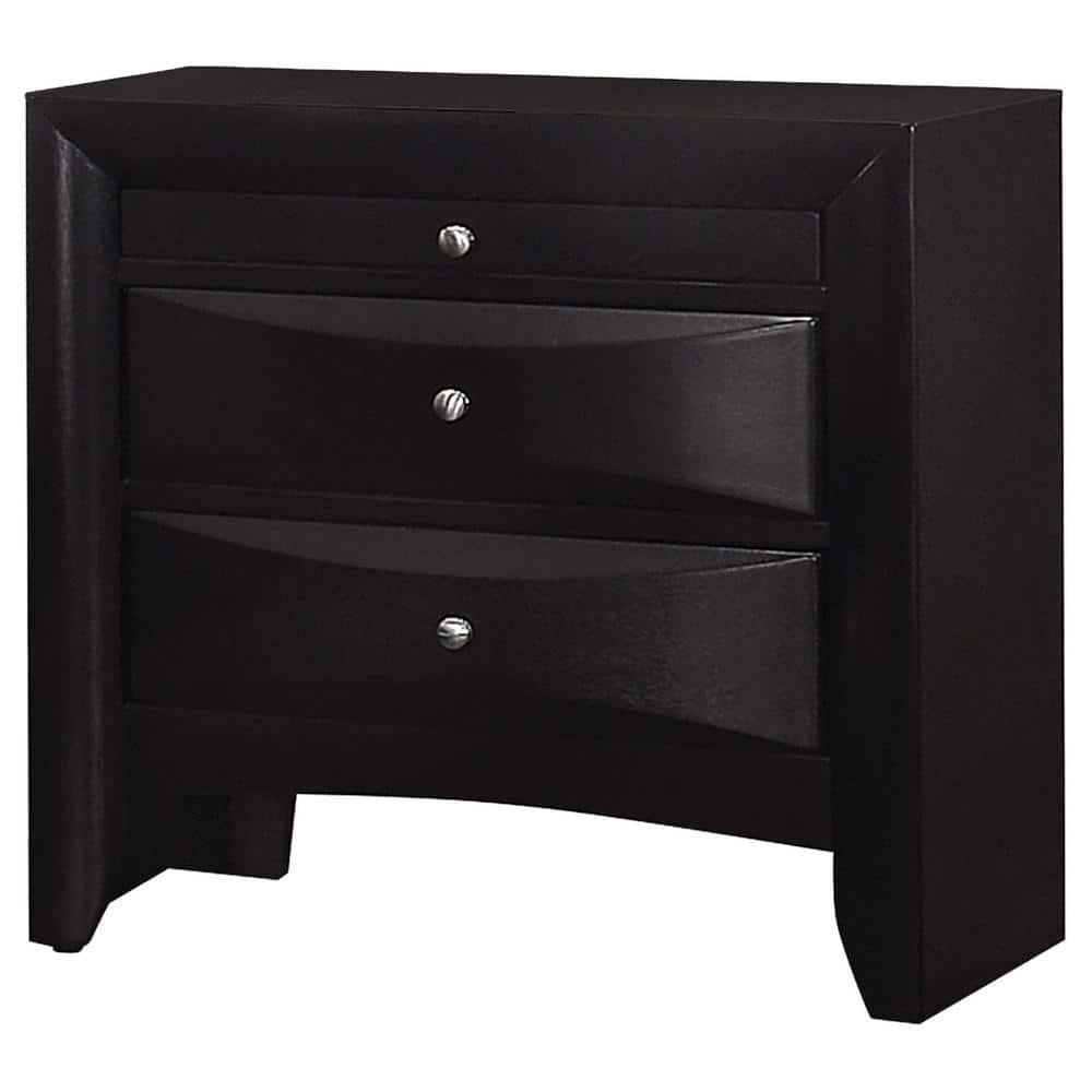 Briana Black 3-Drawer Nightstand with Chrome Knobs