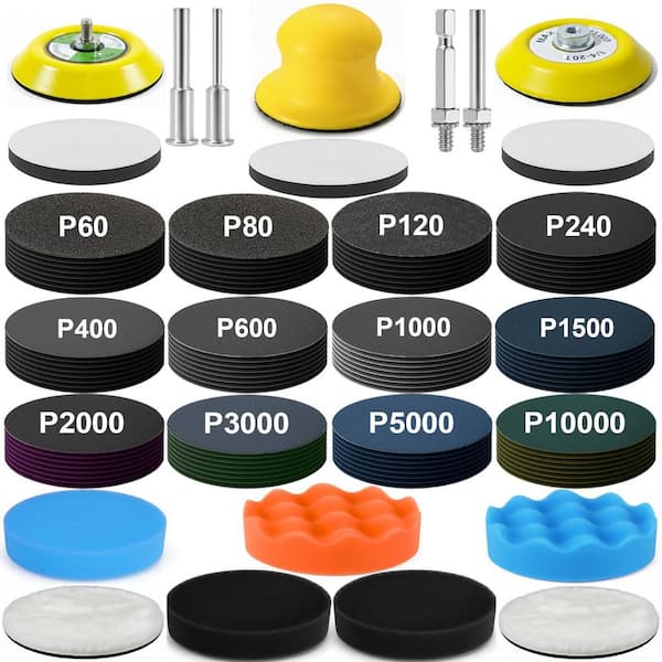 3 in. Sanding Disc Polishing Kit with 60-10000 Grit Wet Dry Sandpapers Wool Sponge Pads for Drill Rotary Tools 137 Piece