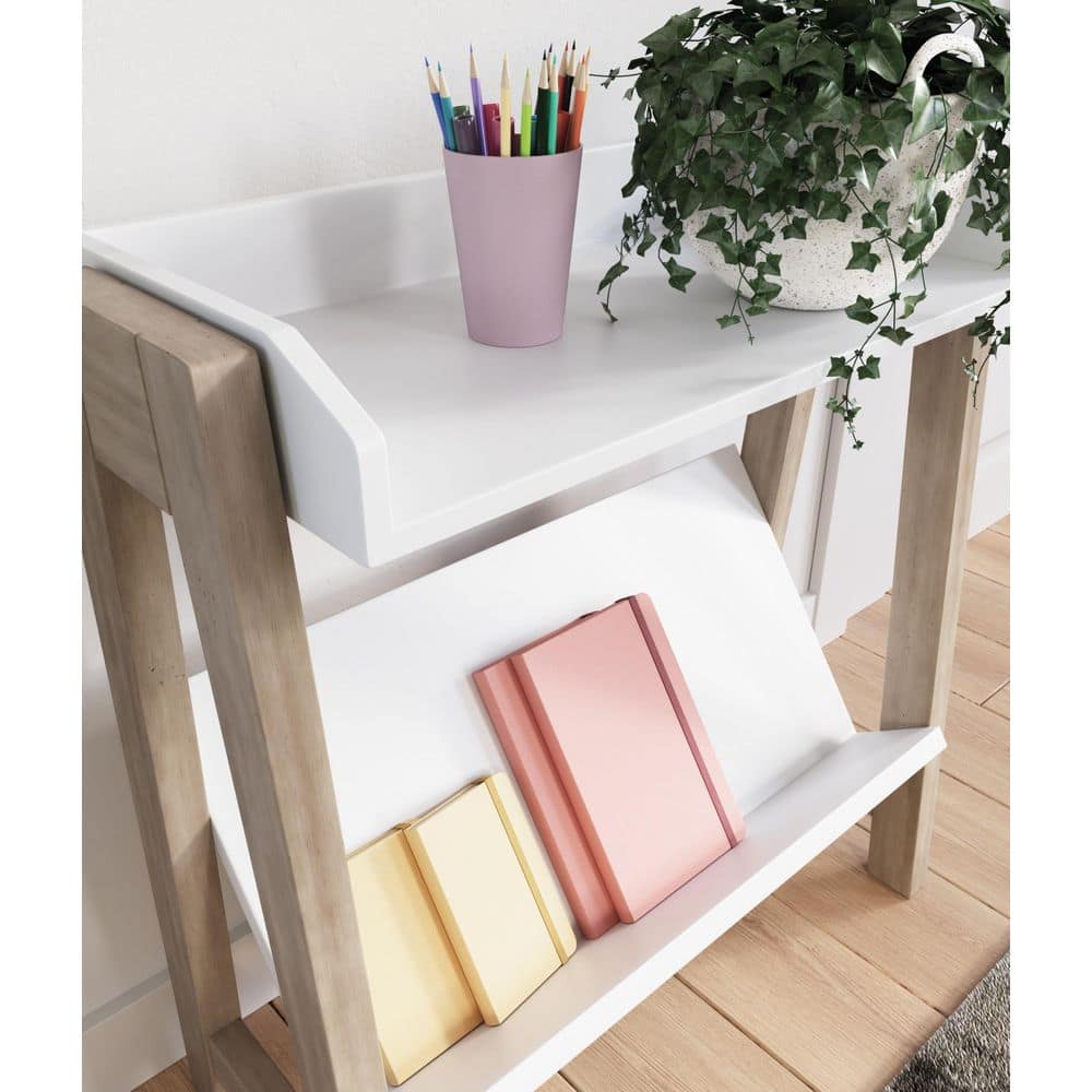 White and Beige Transitional Kids' Etagere Bookcase