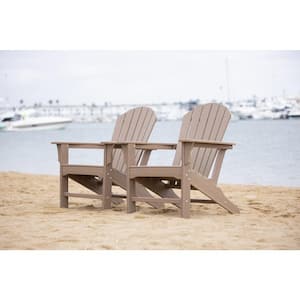 Hampton Weathered Wood Patio Plastic Adirondack Chair (2-Pack)