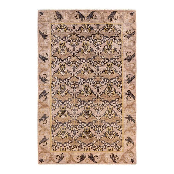 Arts & Crafts Beige 6 x 9 Striped Wool Indoor Area Rug